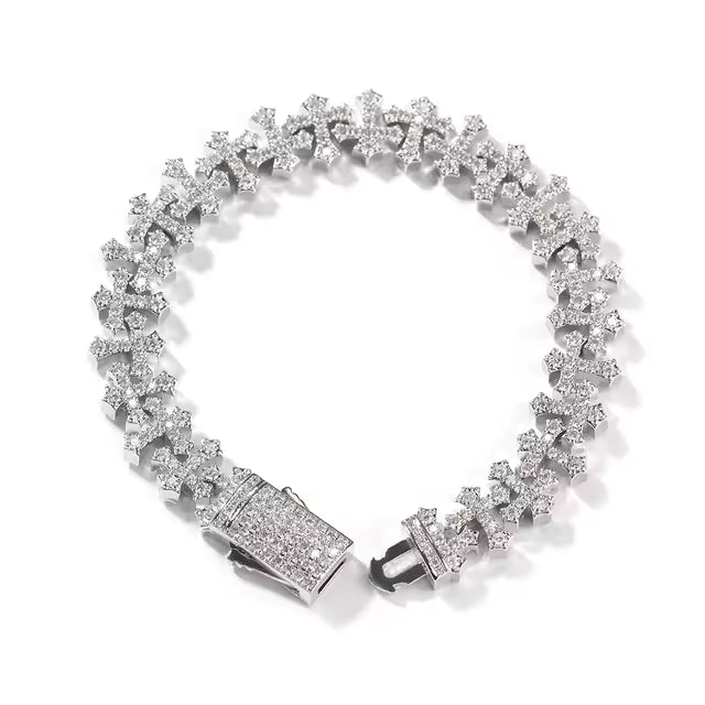 Pulsera Doble Cruz Ice Out Platinum 12 mm x 20cm